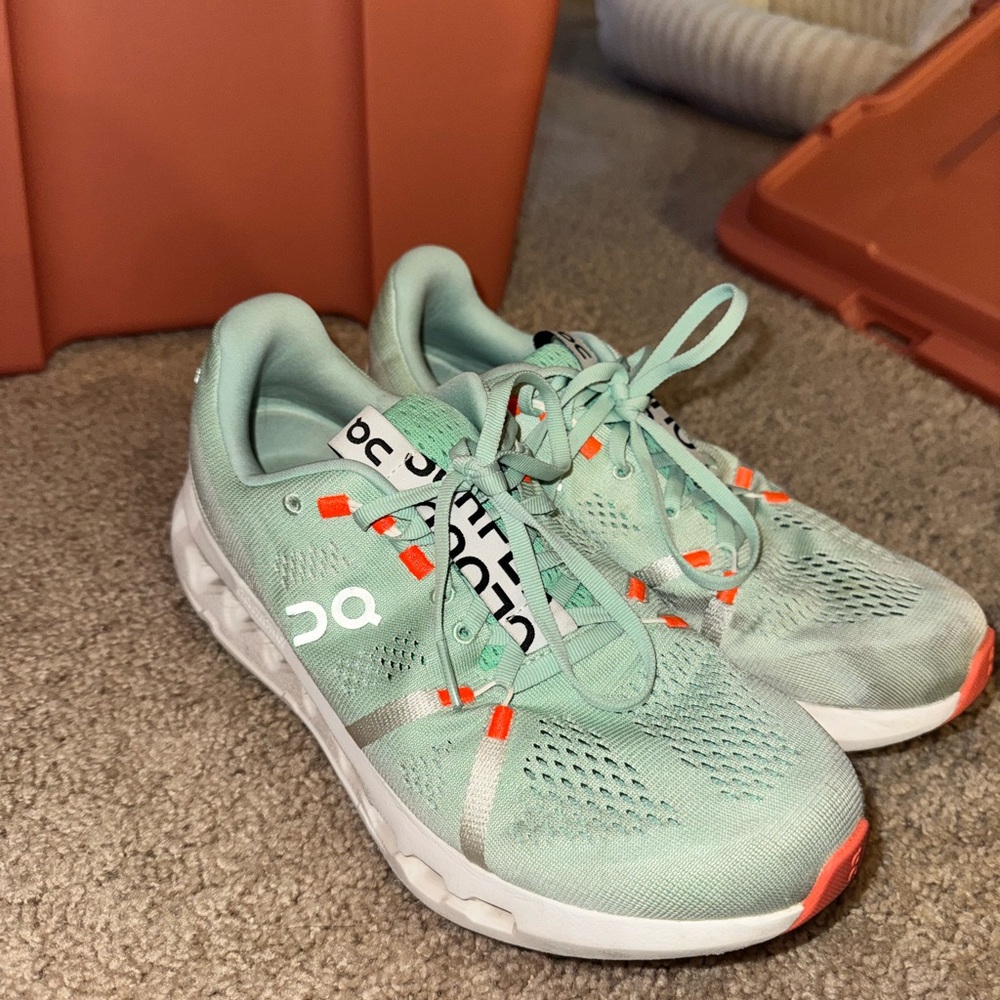 On Running Athletic Shoes in Mint and Coral